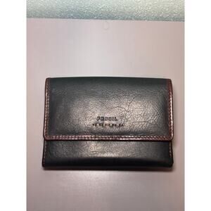 Women's Fossil Black Brown Leather Trifold Wallet One Size